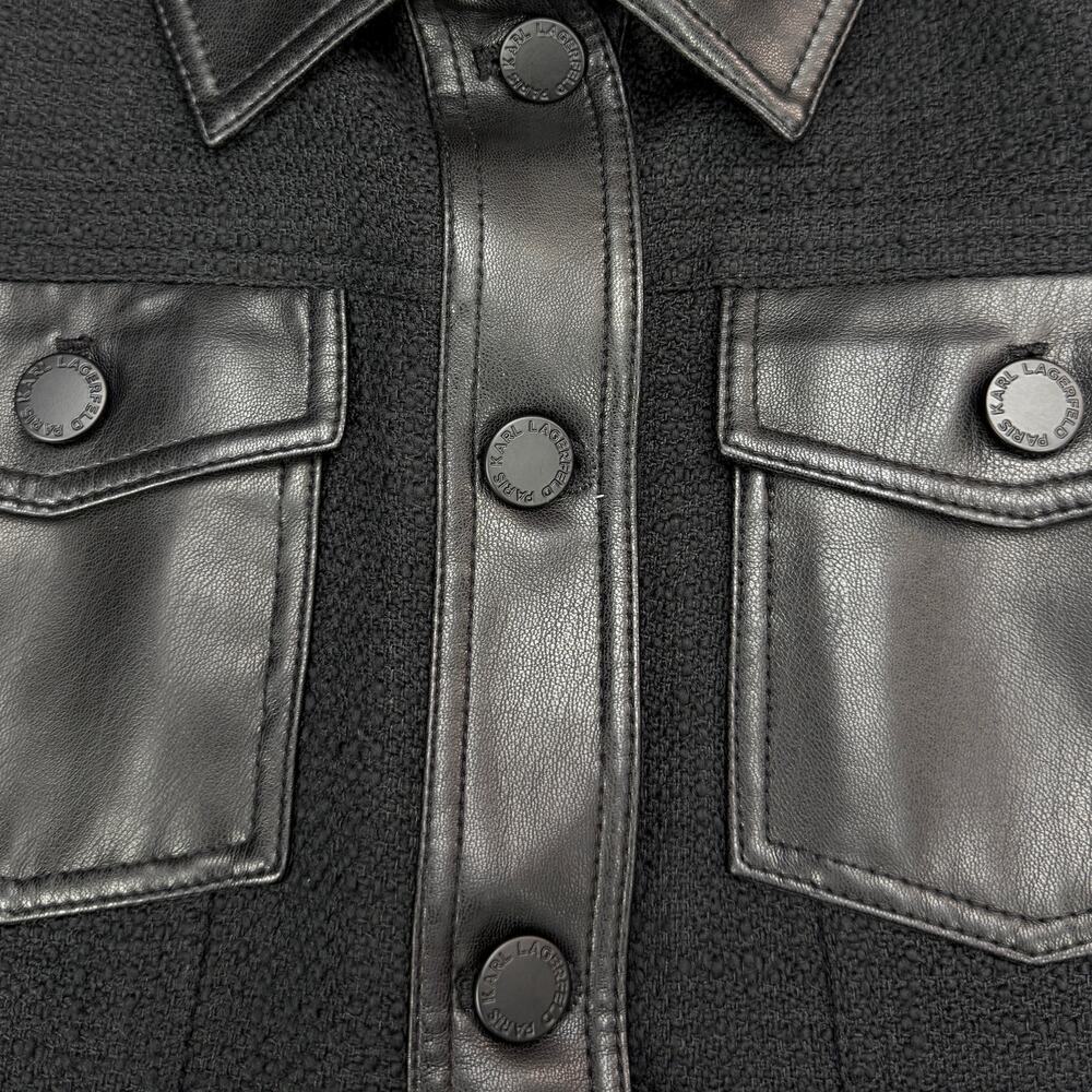 KARL LAGERFELD Tweed Faux Leather Trim Jacket Size 4 - Picture 3 of 7
